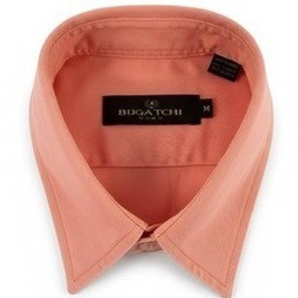 Bugatchi Men M Short Sleeve Shirt Men Salmon Pink Tencel Button Up Pocket Medium - Picture 3 of 14